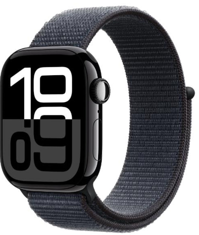 Apple Watch Series 10 GPS, Cassa 46 mm in alluminio Jet Black con Sport Loop inchiostro