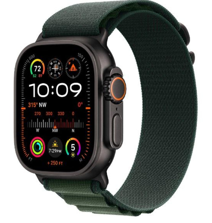 Apple Watch Ultra 2 GPS + Cellular, Cassa 49 mm in titanio nero con Alpine Loop verde scuro - Medium